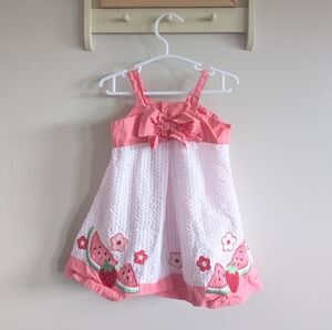 Charming Pink and White Kids Dress with Watermelon Accents